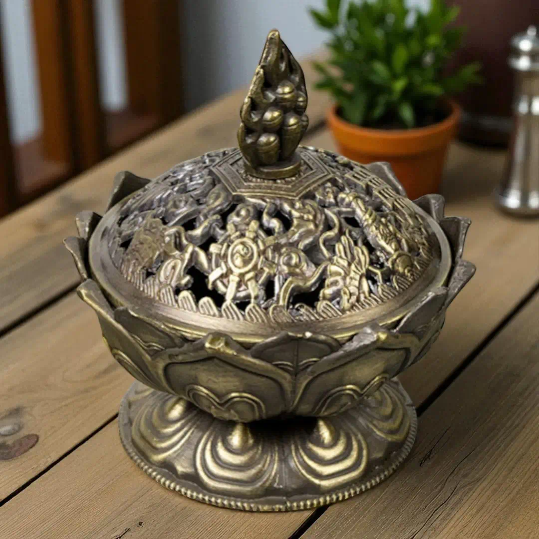 räucherschale lotus bronze schräg